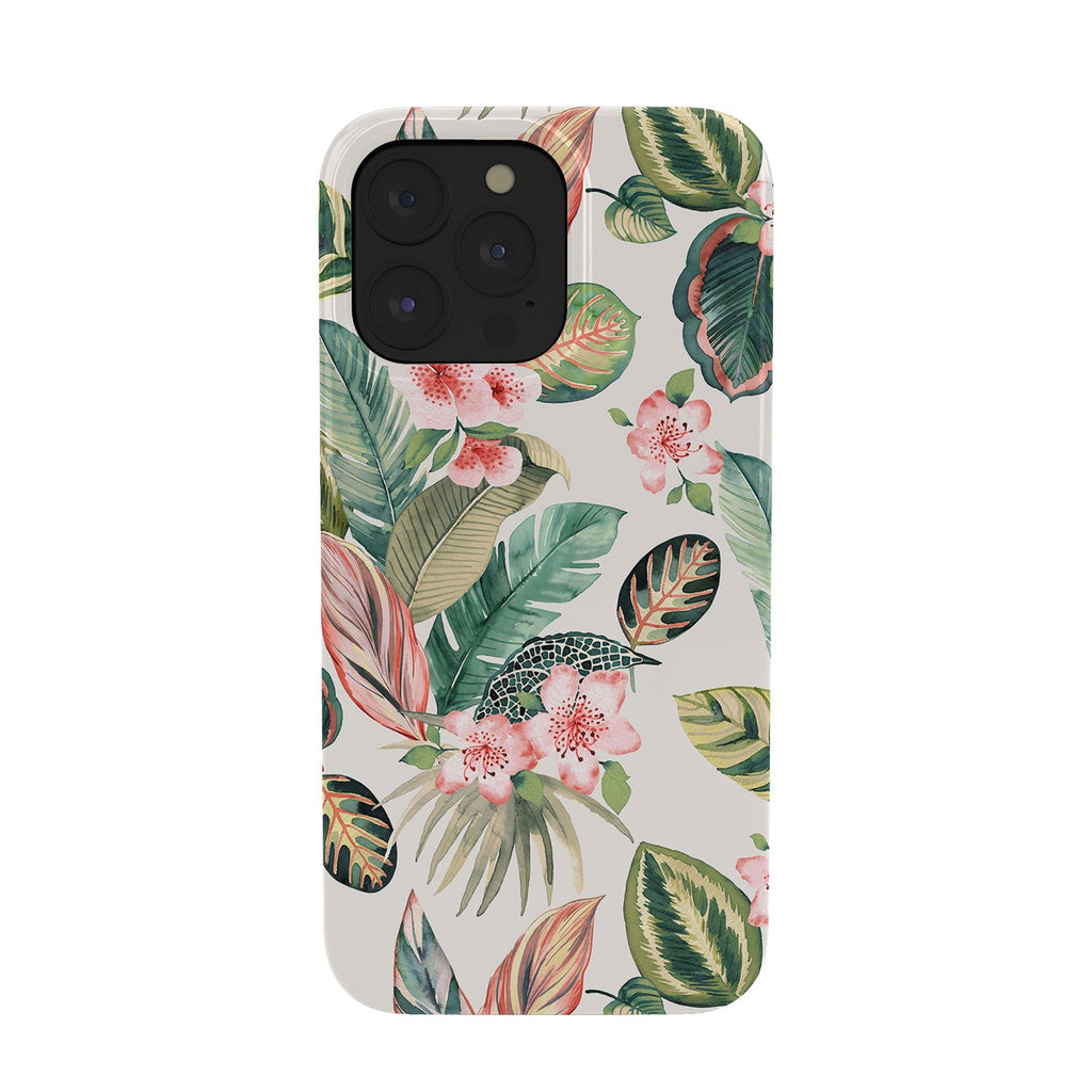 Ninola Design Botanic Retreat Tropical Leaves Flowers Pink Green Phone Case