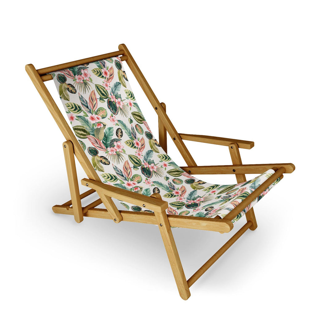 Ninola Design Botanic Retreat Tropical Leaves Flowers Pink Green Sling Chair