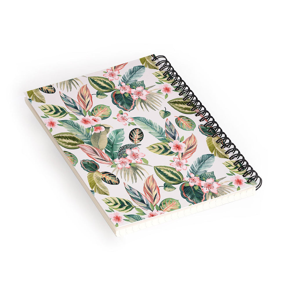Ninola Design Botanic Retreat Tropical Leaves Flowers Pink Green Spiral Notebook