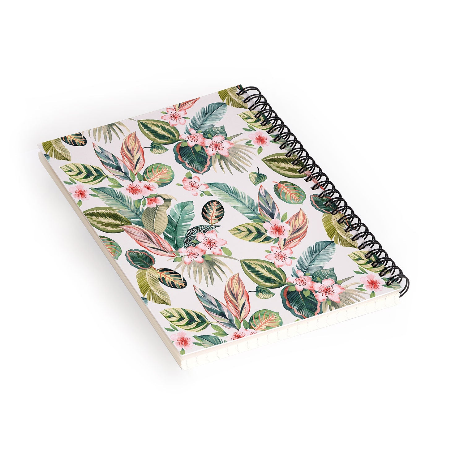 Ninola Design Botanic Retreat Tropical Leaves Flowers Pink Green Spiral Notebook