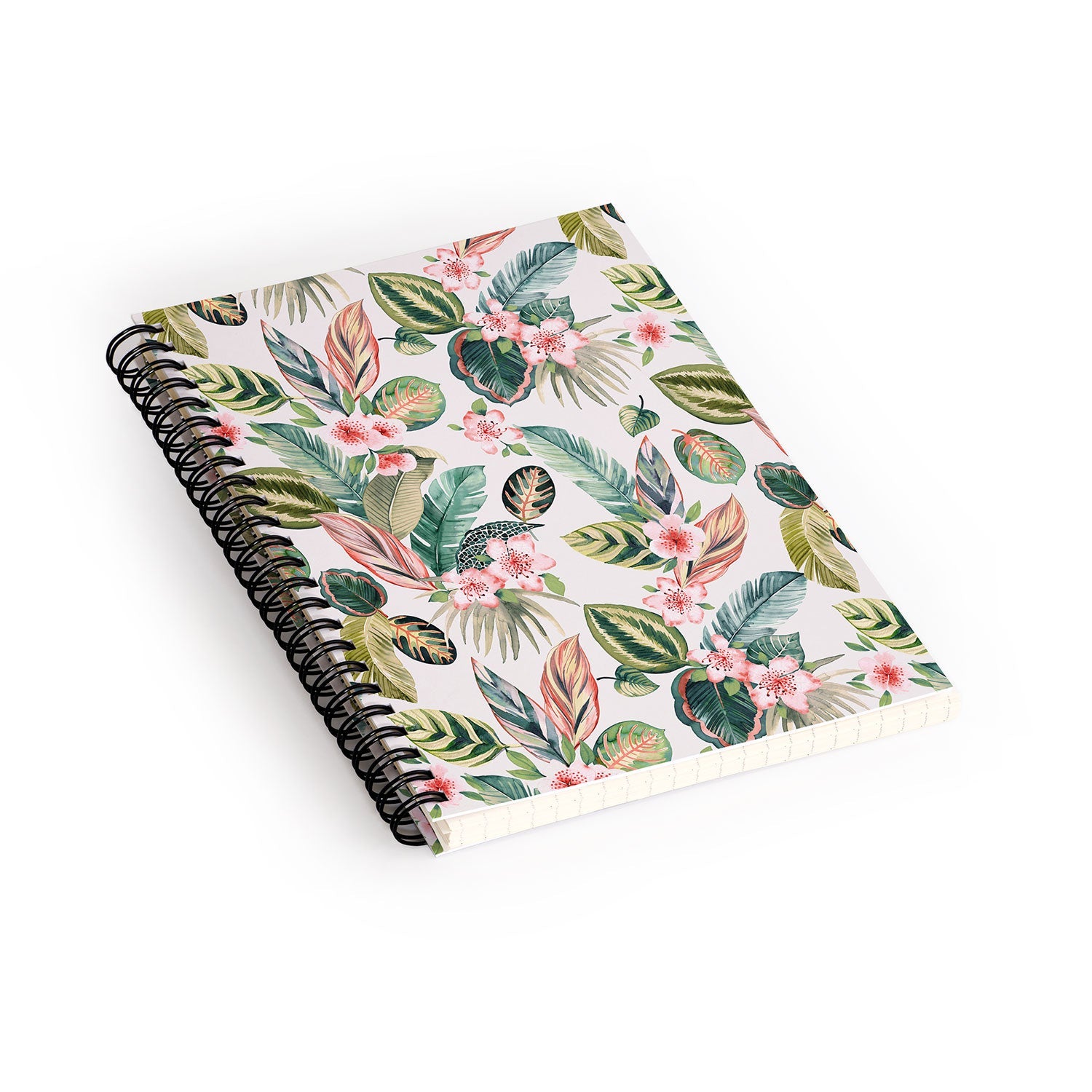 Ninola Design Botanic Retreat Tropical Leaves Flowers Pink Green Spiral Notebook