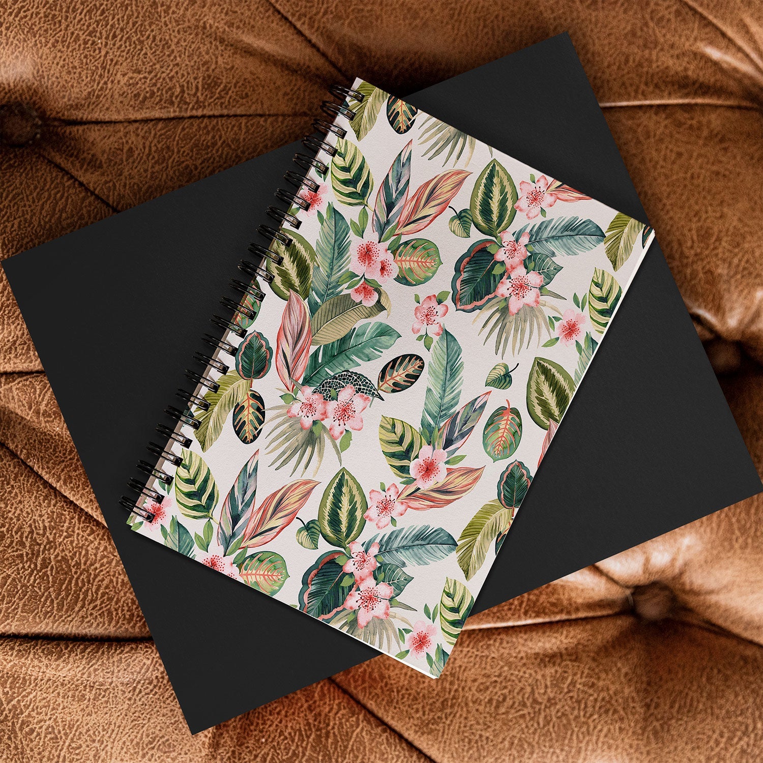 Ninola Design Botanic Retreat Tropical Leaves Flowers Pink Green Spiral Notebook