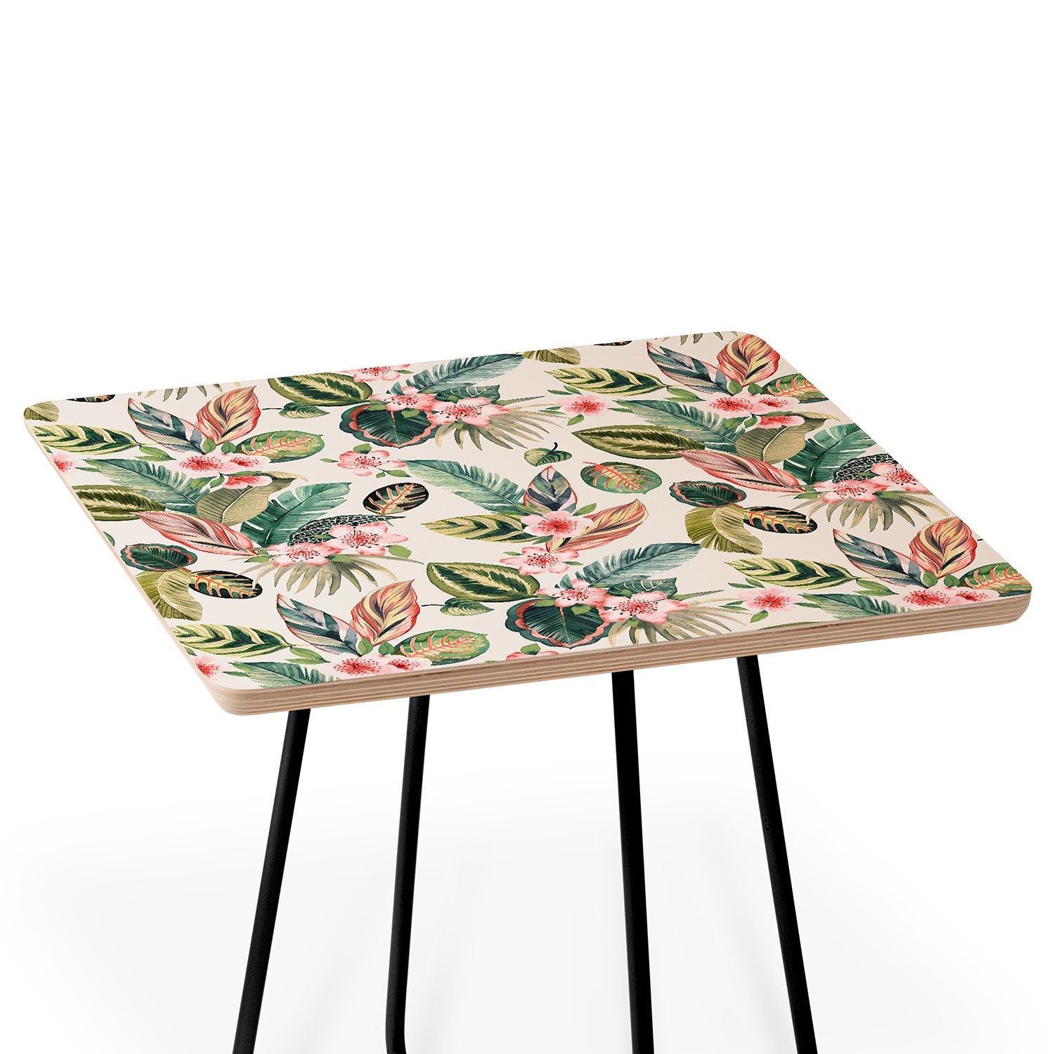 Ninola Design Botanic Retreat Tropical Leaves Flowers Pink Green Side Table