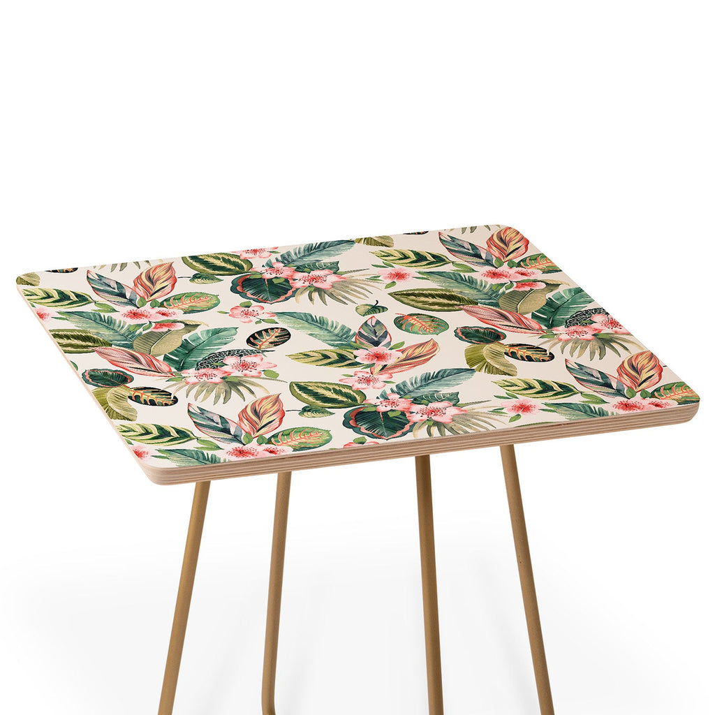 Ninola Design Botanic Retreat Tropical Leaves Flowers Pink Green Side Table