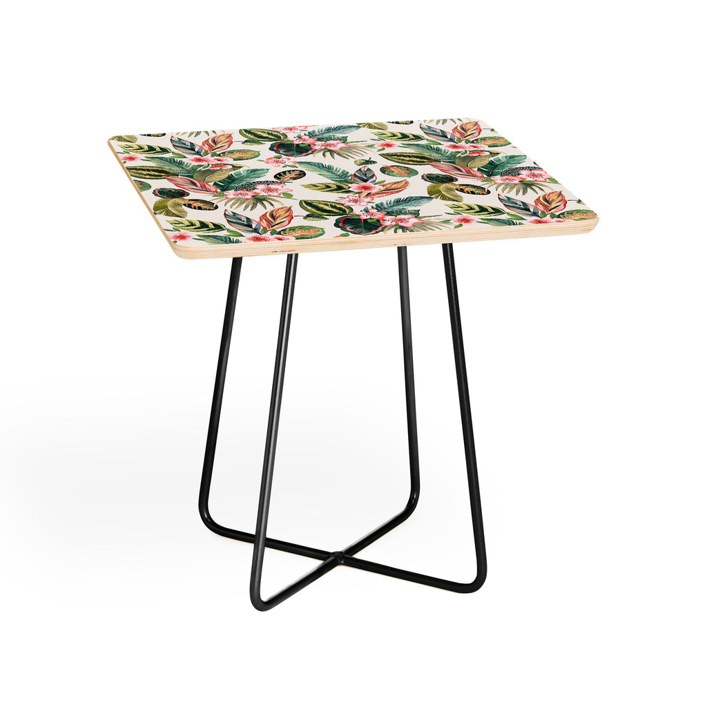 Ninola Design Botanic Retreat Tropical Leaves Flowers Pink Green Side Table