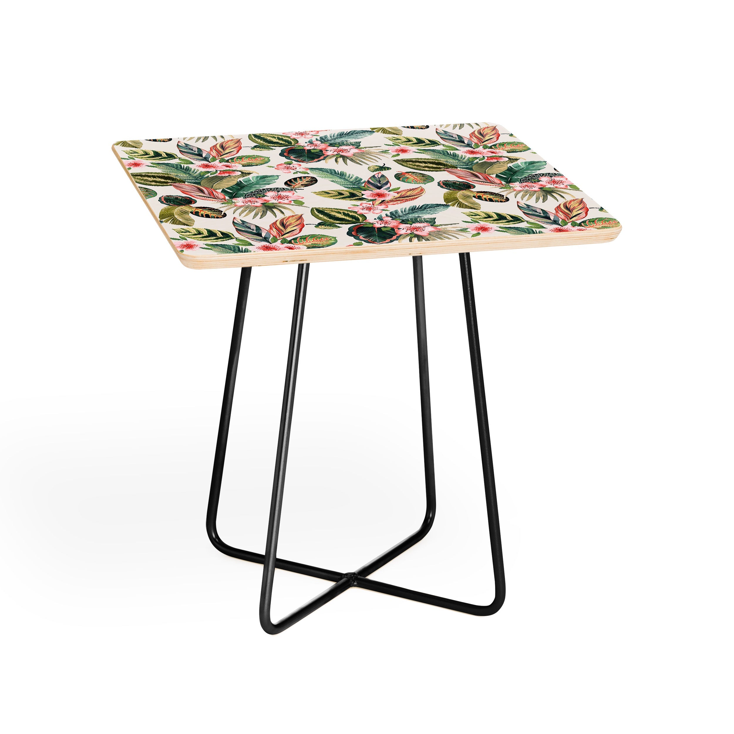 Ninola Design Botanic Retreat Tropical Leaves Flowers Pink Green Side Table