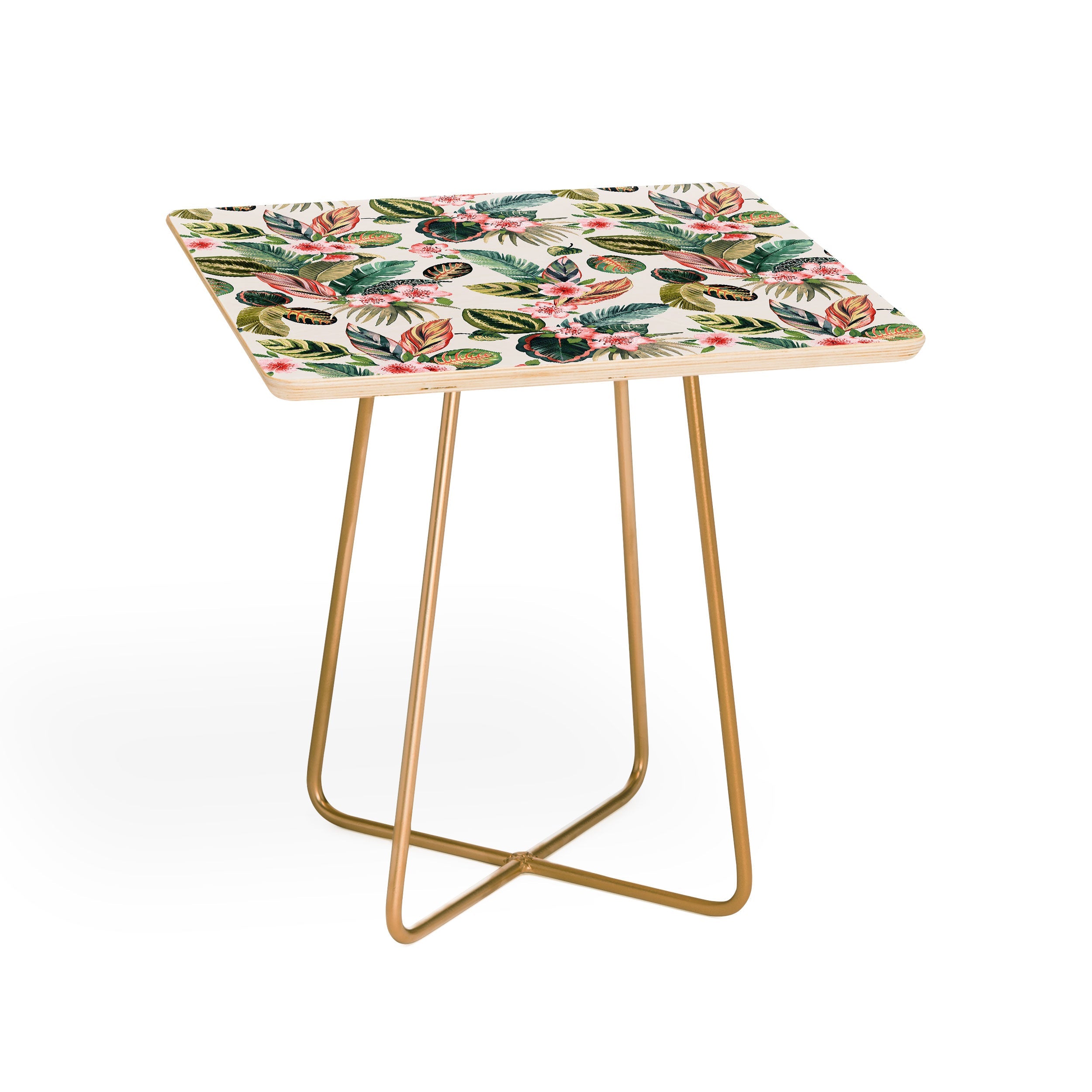 Ninola Design Botanic Retreat Tropical Leaves Flowers Pink Green Side Table