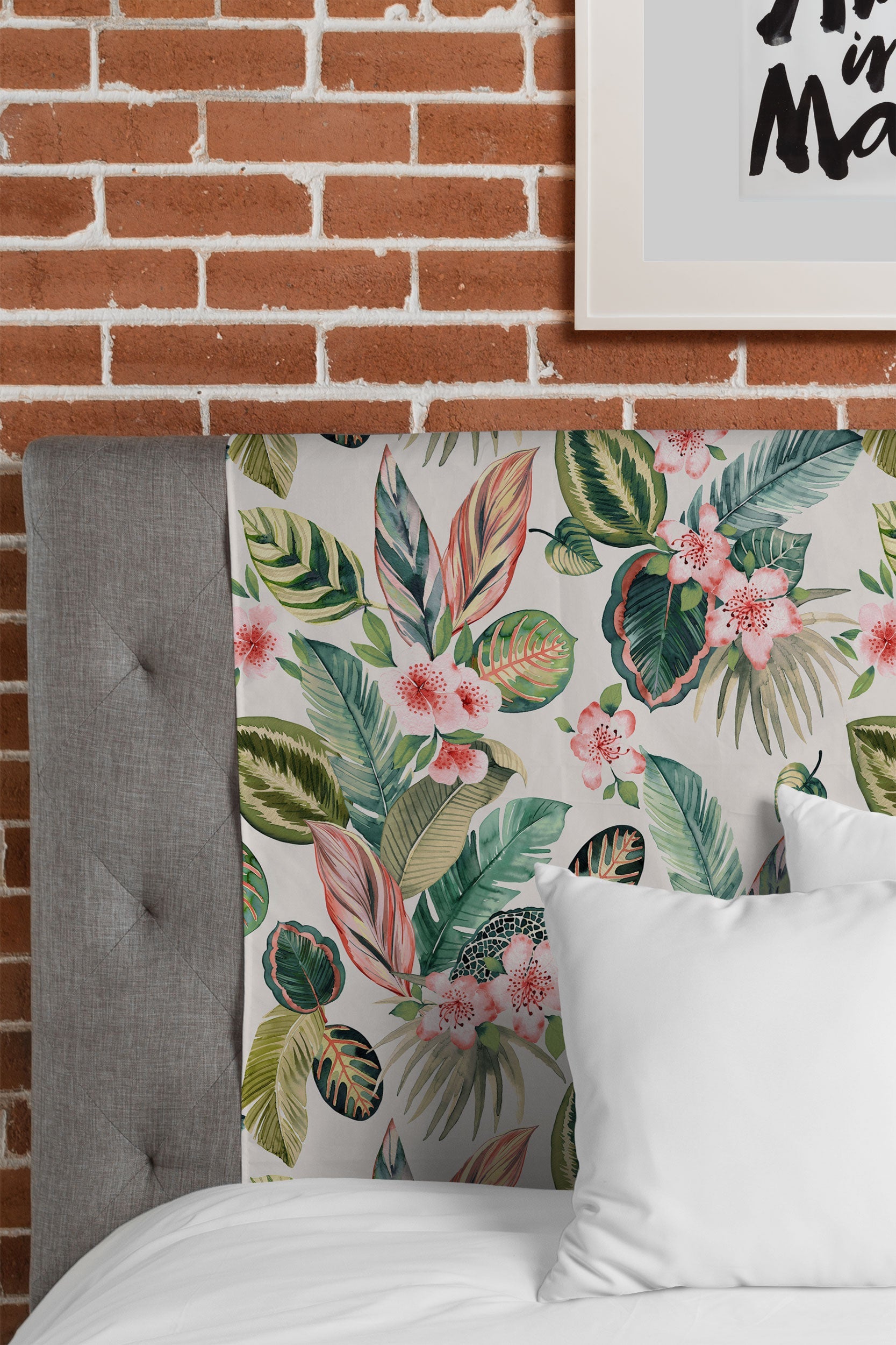 Ninola Design Botanic Retreat Tropical Leaves Flowers Pink Green Tapestry