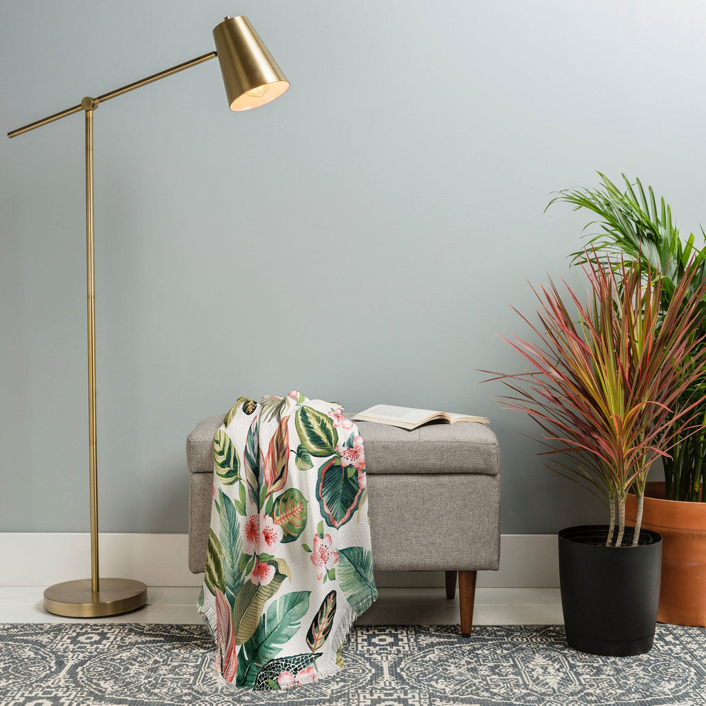 Ninola Design Botanic Retreat Tropical Leaves Flowers Pink Green Throw Blanket