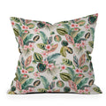 Ninola Design Botanic Retreat Tropical Leaves Flowers Pink Green Throw Pillow