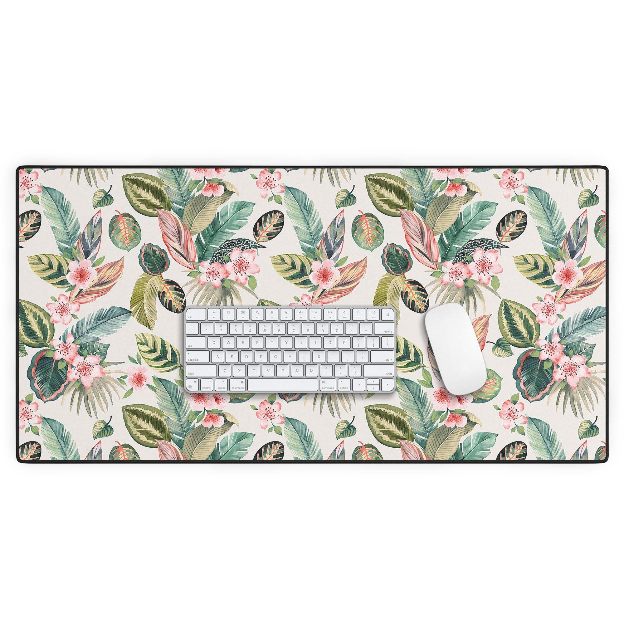 Ninola Design Botanic Retreat Tropical Leaves Flowers Pink Green Desk Mat