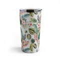 Ninola Design Botanic Retreat Tropical Leaves Flowers Pink Green Travel Mug