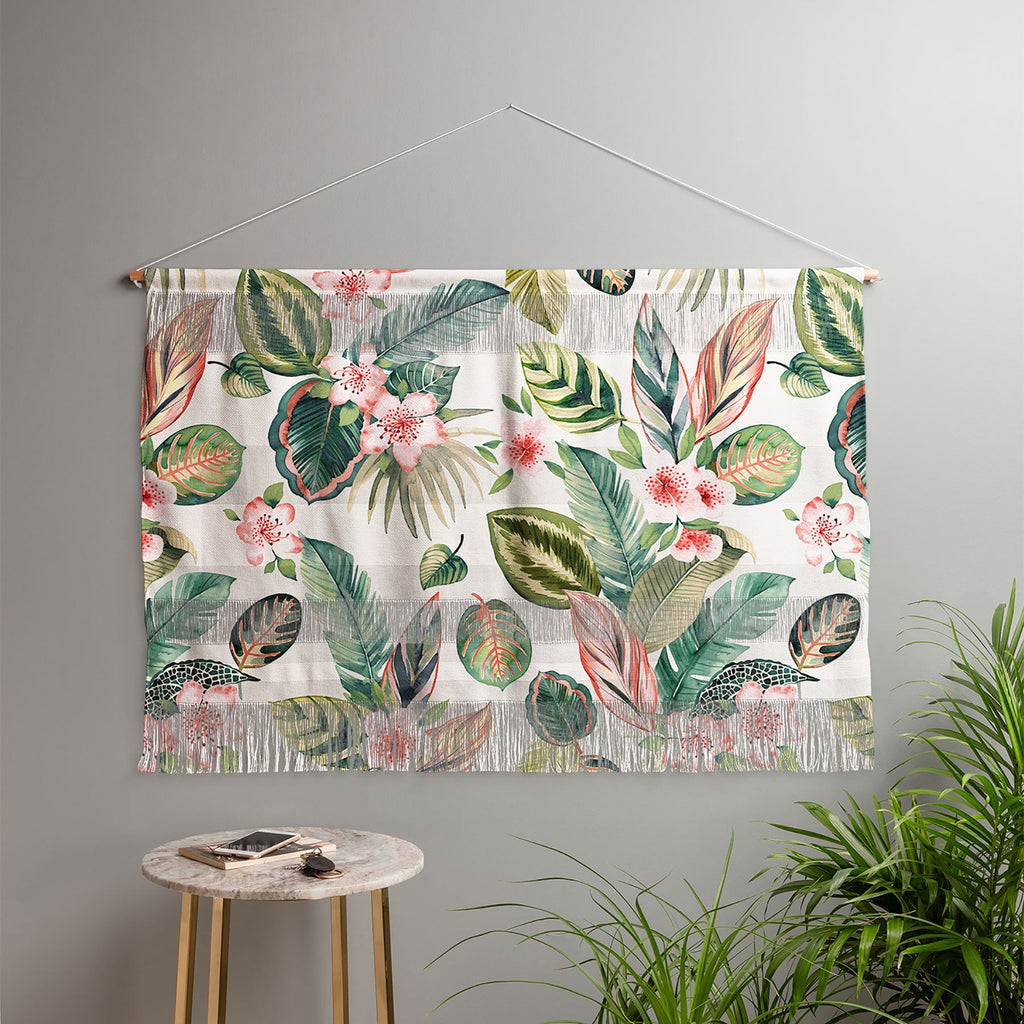 Ninola Design Botanic Retreat Tropical Leaves Flowers Pink Green Wall Hanging Landscape