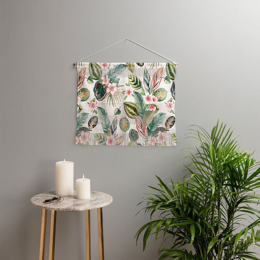Ninola Design Botanic Retreat Tropical Leaves Flowers Pink Green Wall Hanging Landscape