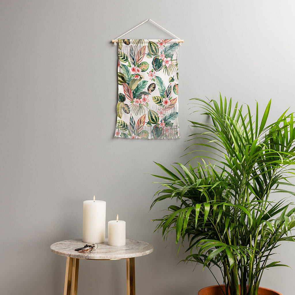 Ninola Design Botanic Retreat Tropical Leaves Flowers Pink Green Wall Hanging Portrait