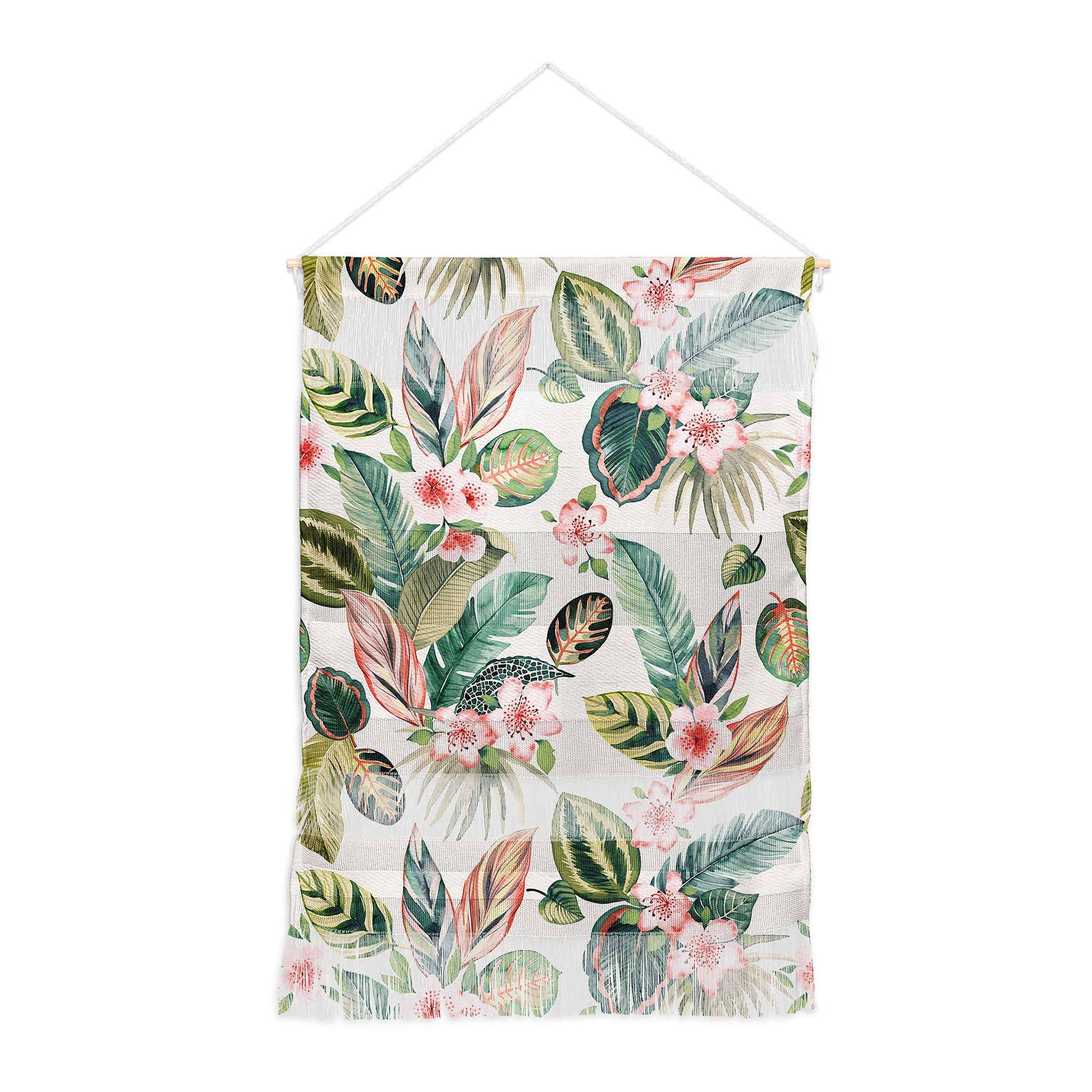 Ninola Design Botanic Retreat Tropical Leaves Flowers Pink Green Wall Hanging Portrait