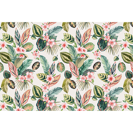 Ninola Design Botanic Retreat Tropical Leaves Flowers Pink Green Wall Mural