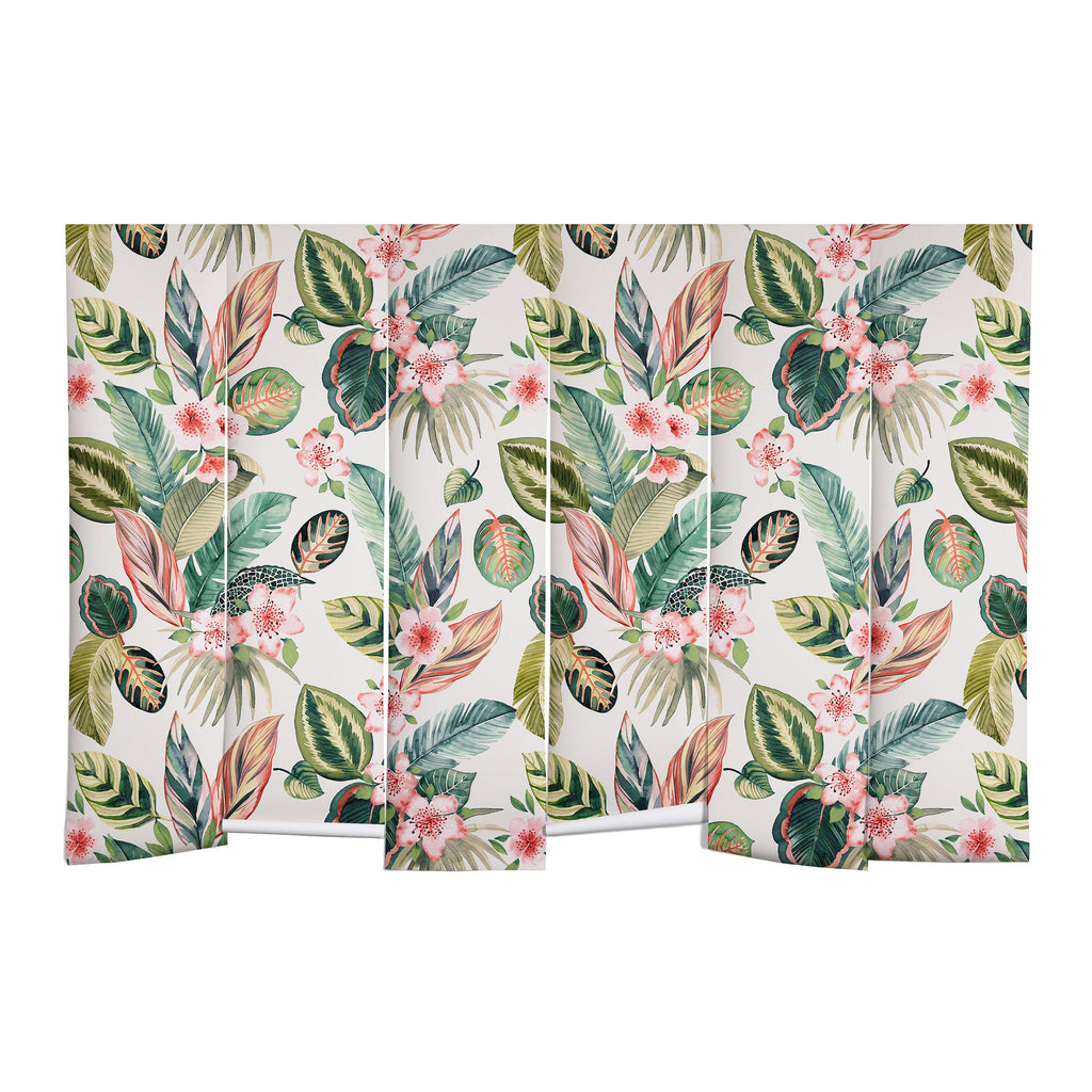 Ninola Design Botanic Retreat Tropical Leaves Flowers Pink Green Wall Mural