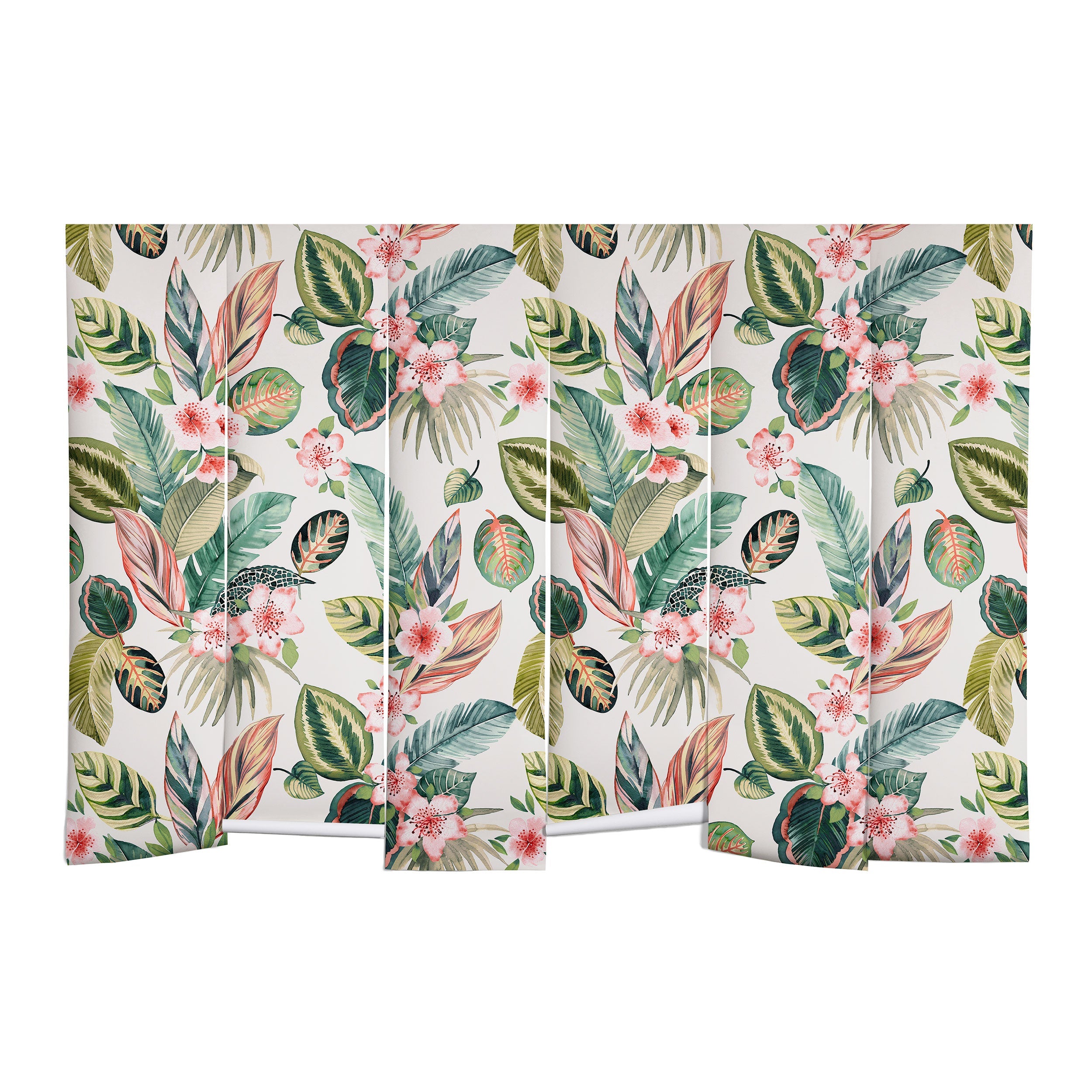 Ninola Design Botanic Retreat Tropical Leaves Flowers Pink Green Wall Mural