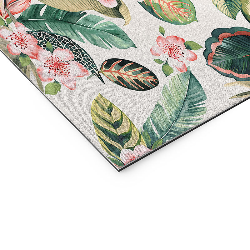 Ninola Design Botanic Retreat Tropical Leaves Flowers Pink Green Welcome Mat