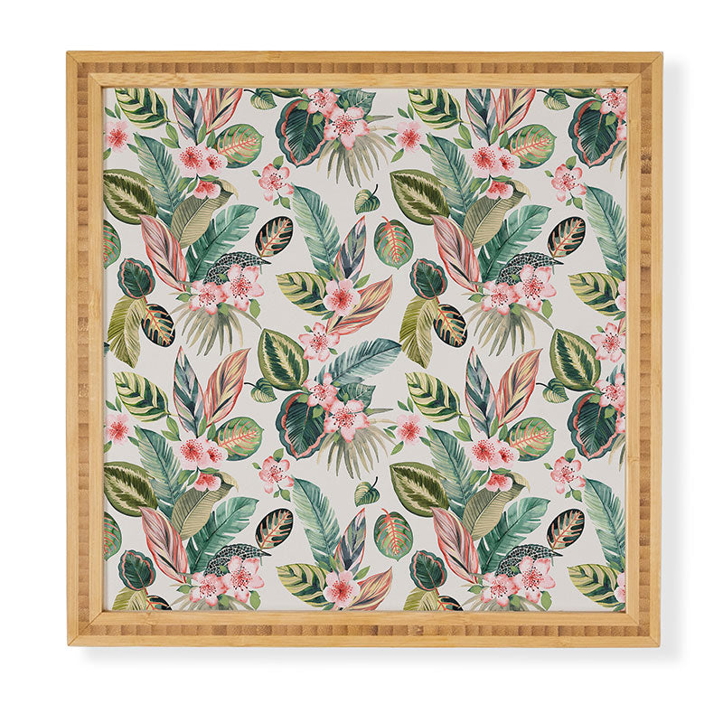 Ninola Design Botanic Retreat Tropical Leaves Flowers Pink Green Framed Wall Art
