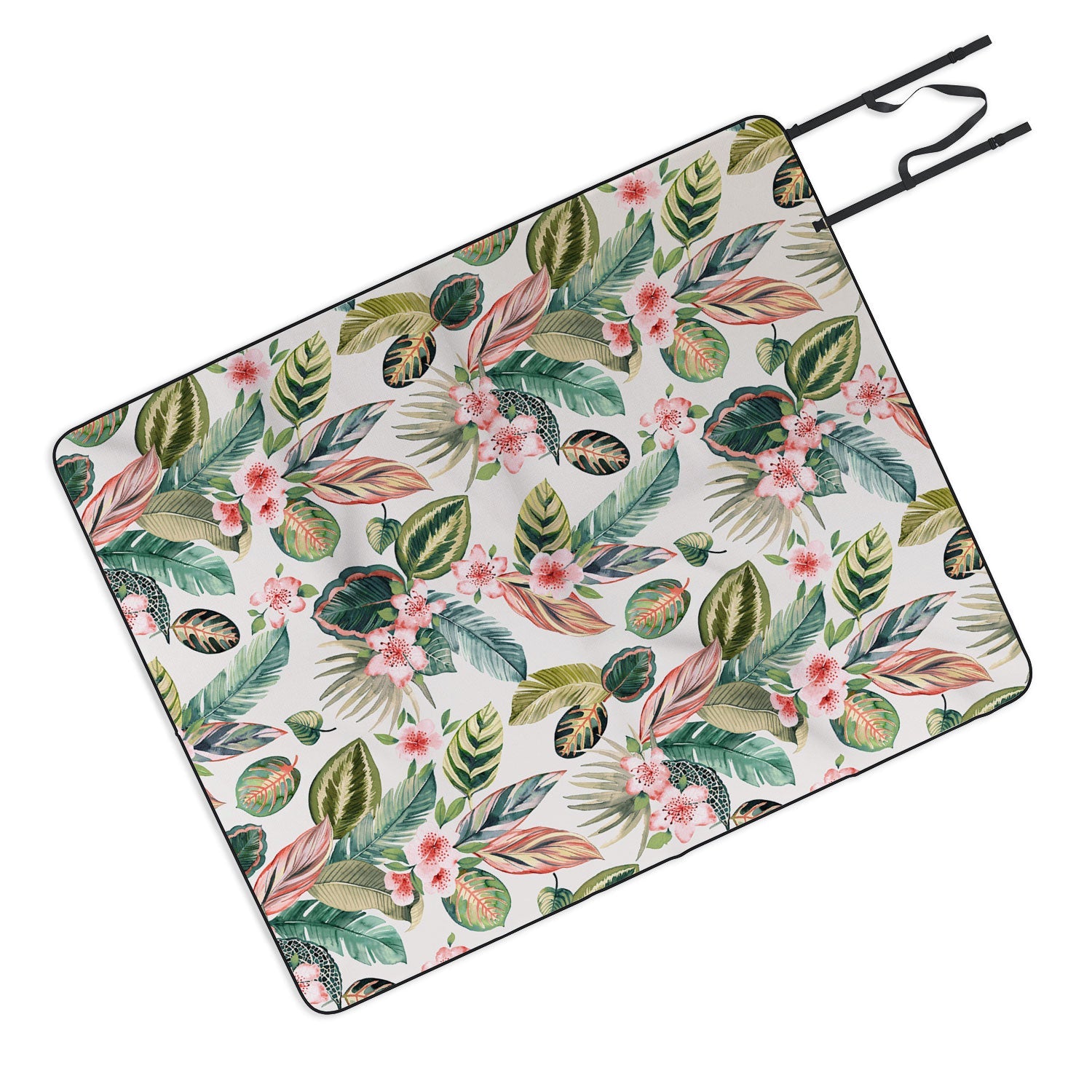 Ninola Design Botanic Retreat Tropical Leaves Flowers Pink Green Picnic Blanket