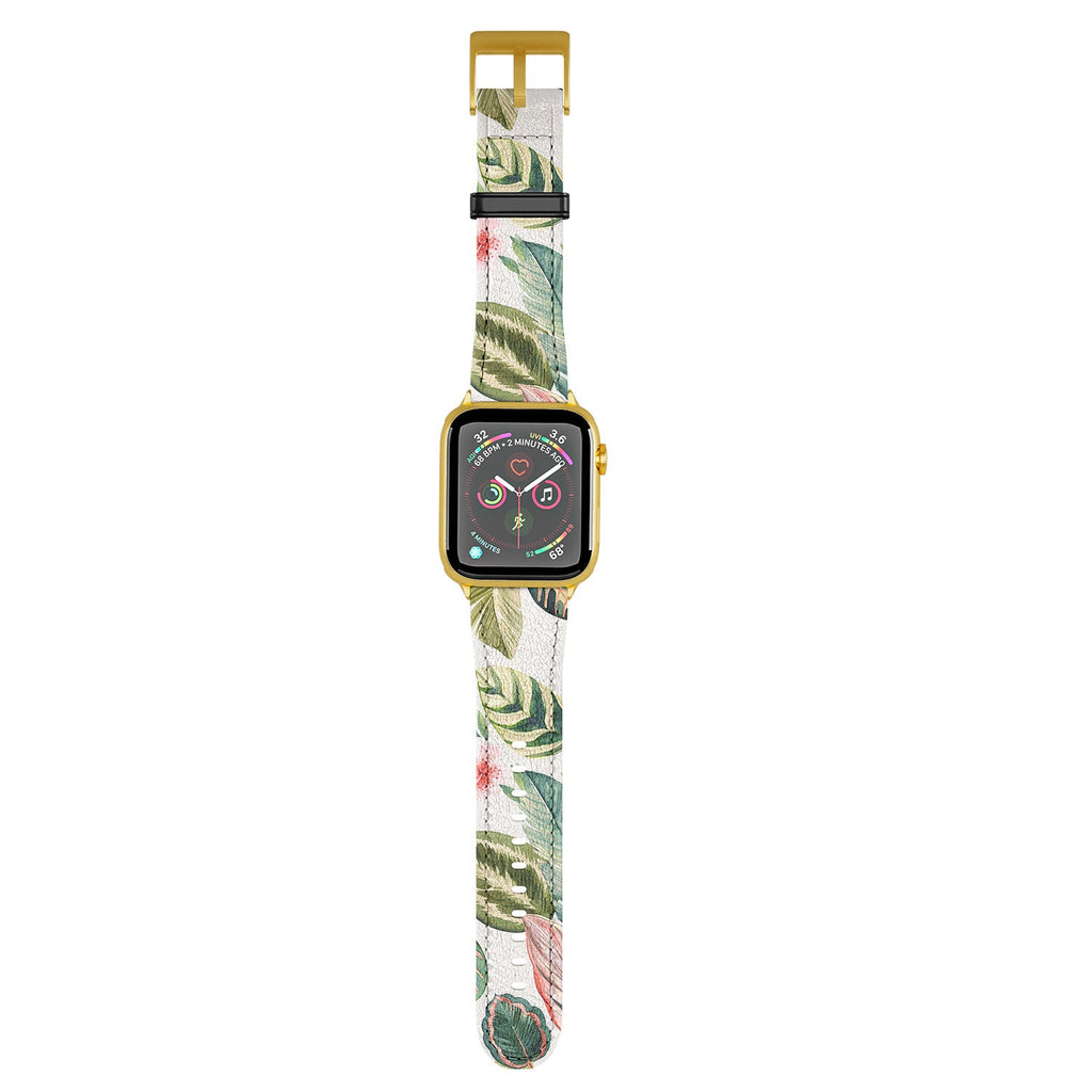 Ninola Design Botanic Retreat Tropical Leaves Flowers Pink Green Apple Watch Band