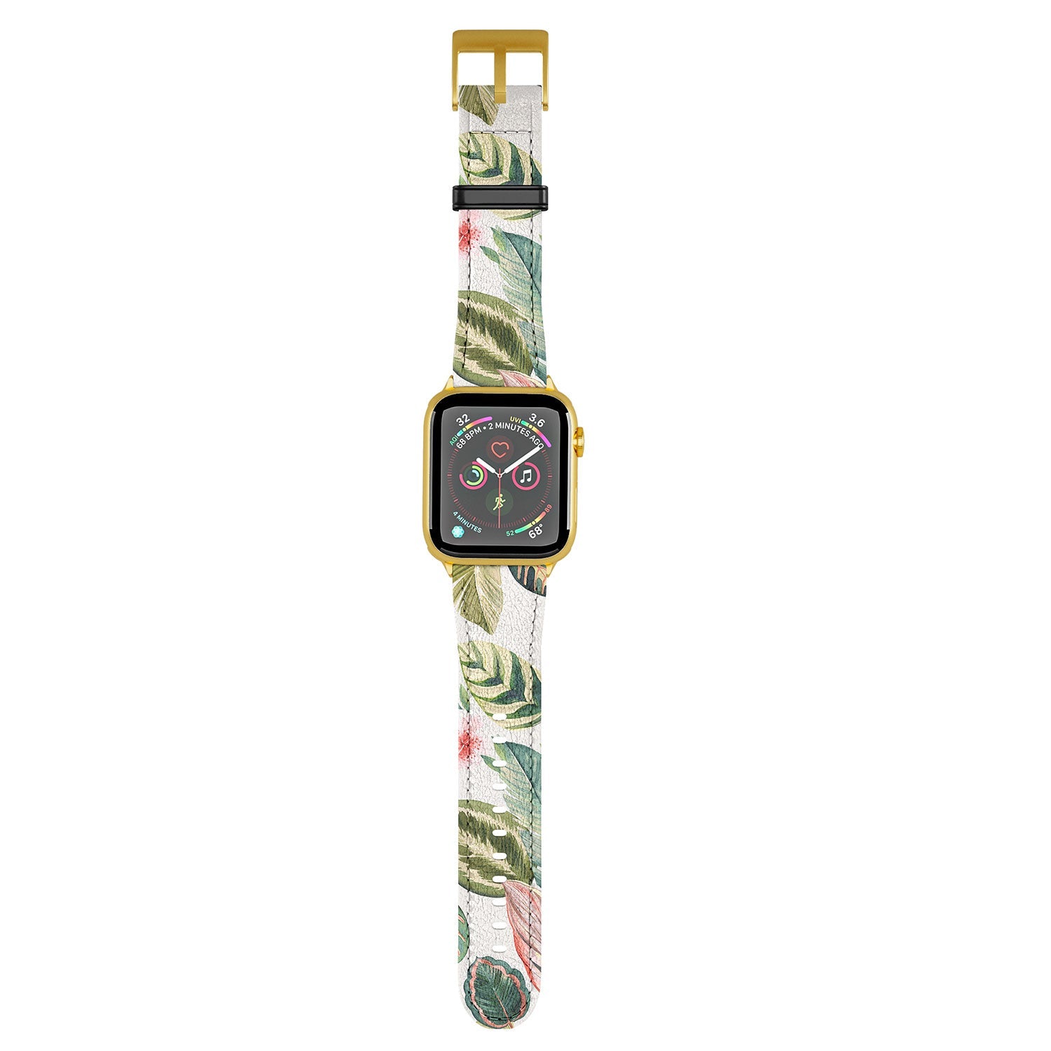 Ninola Design Botanic Retreat Tropical Leaves Flowers Pink Green Apple Watch Band