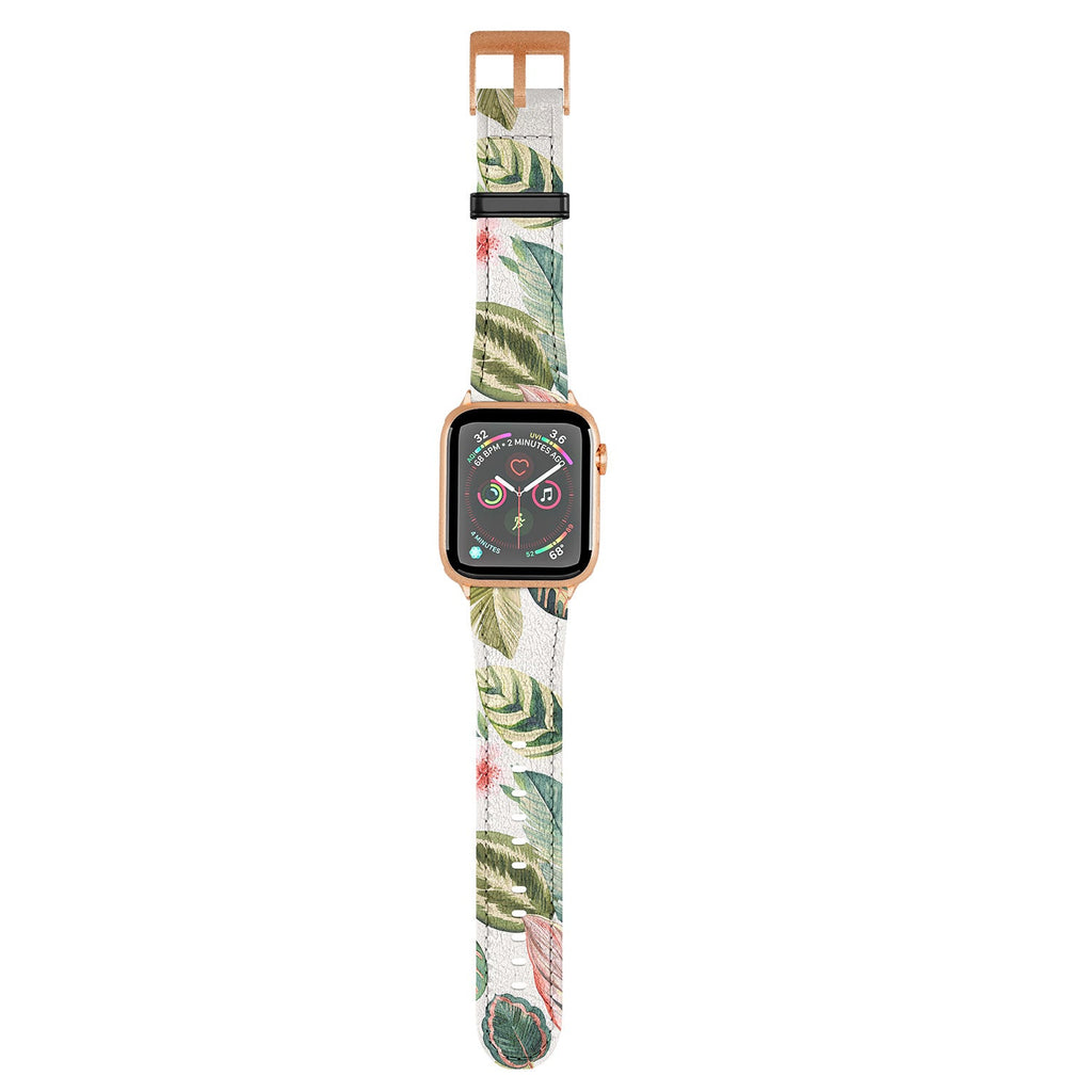 Ninola Design Botanic Retreat Tropical Leaves Flowers Pink Green Apple Watch Band