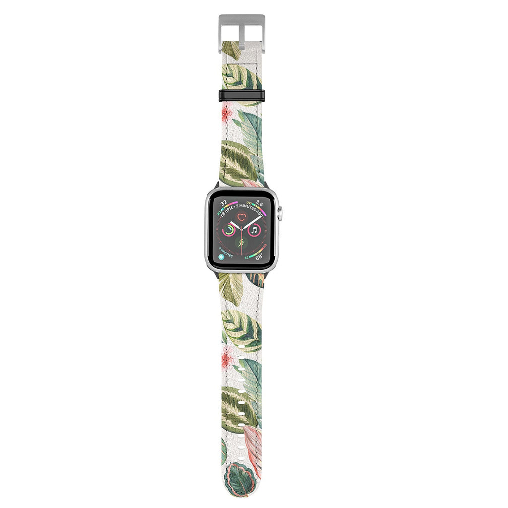 Ninola Design Botanic Retreat Tropical Leaves Flowers Pink Green Apple Watch Band