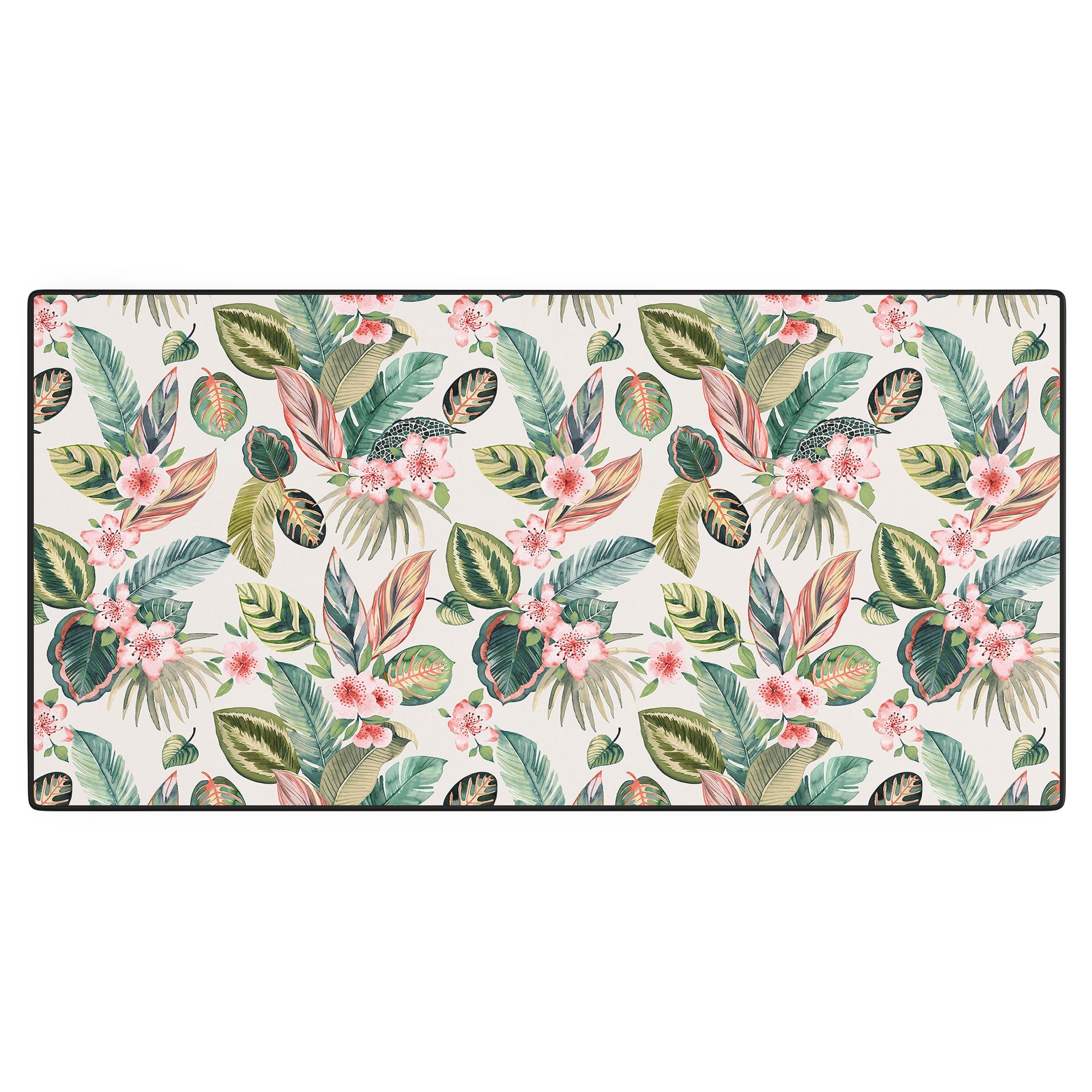 Ninola Design Botanic Retreat Tropical Leaves Flowers Pink Green Desk Mat