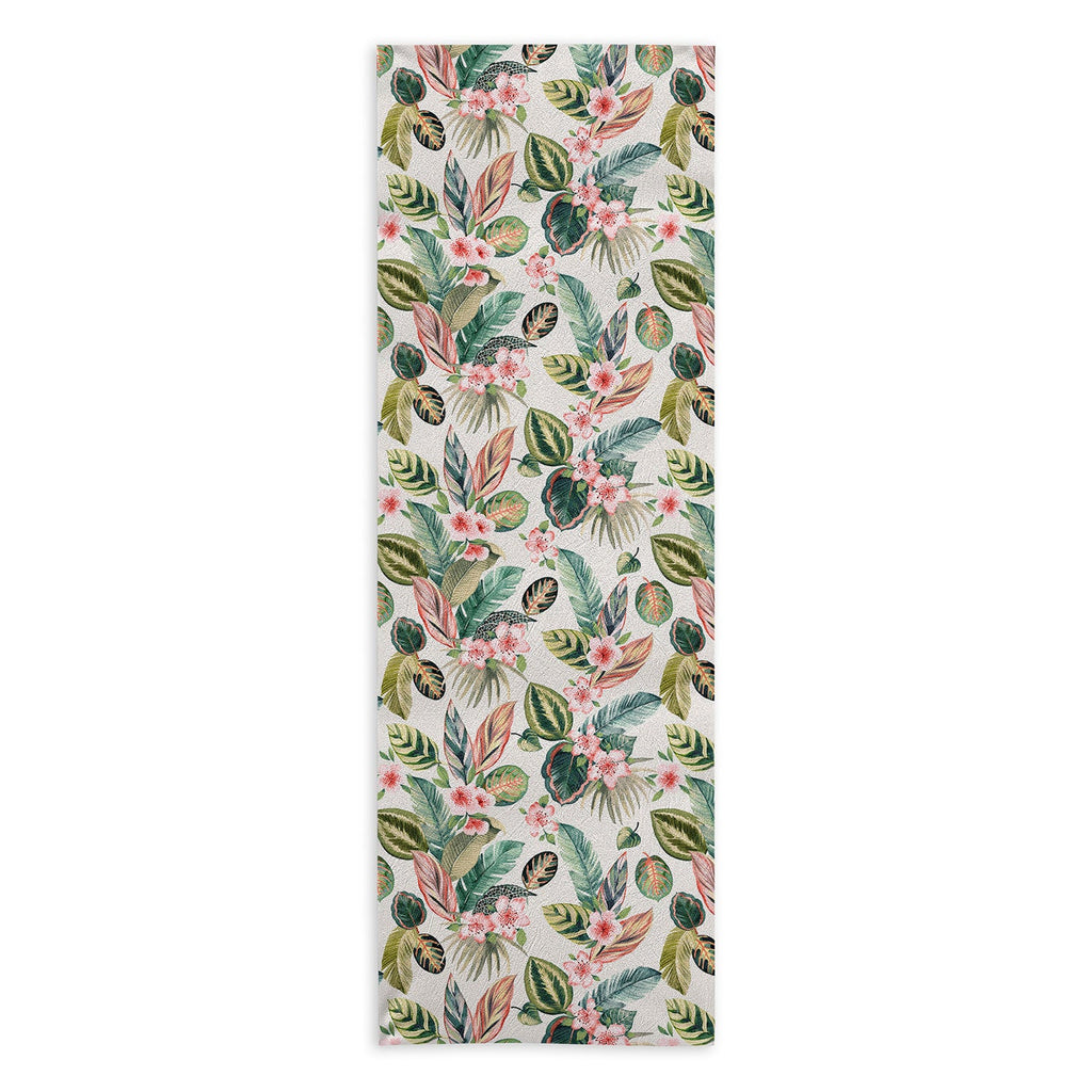 Ninola Design Botanic Retreat Tropical Leaves Flowers Pink Green Yoga Towel