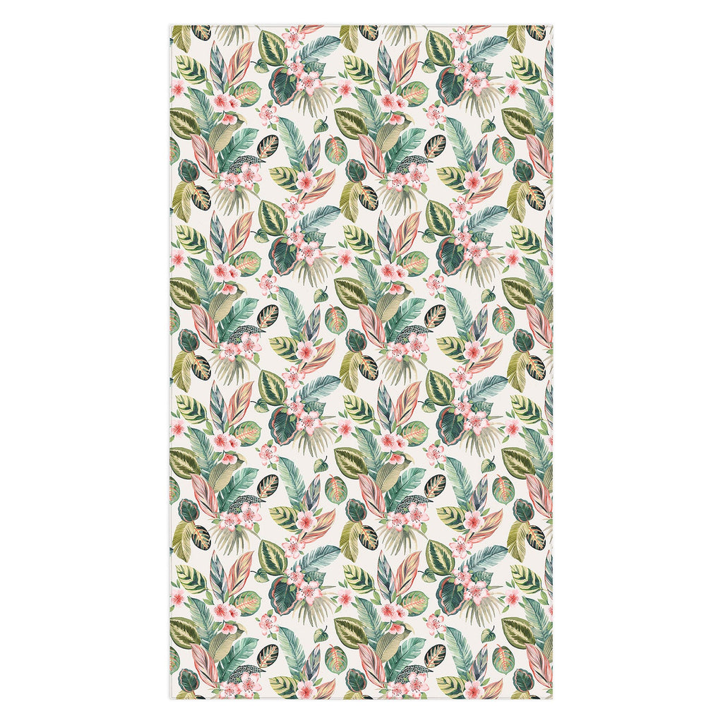 Ninola Design Botanic Retreat Tropical Leaves Flowers Pink Green Tablecloth