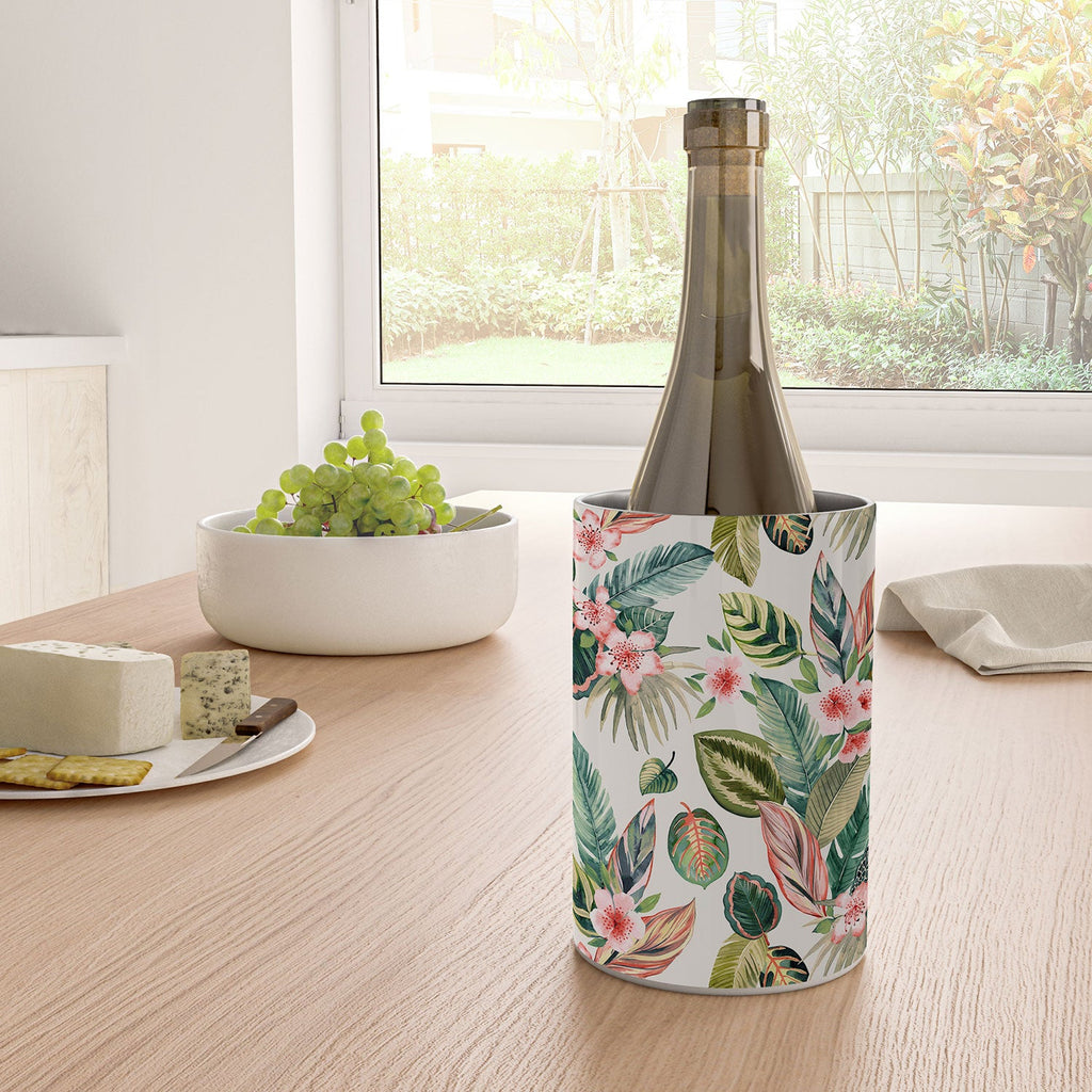 Ninola Design Botanic Retreat Tropical Leaves Flowers Pink Green Wine Chiller