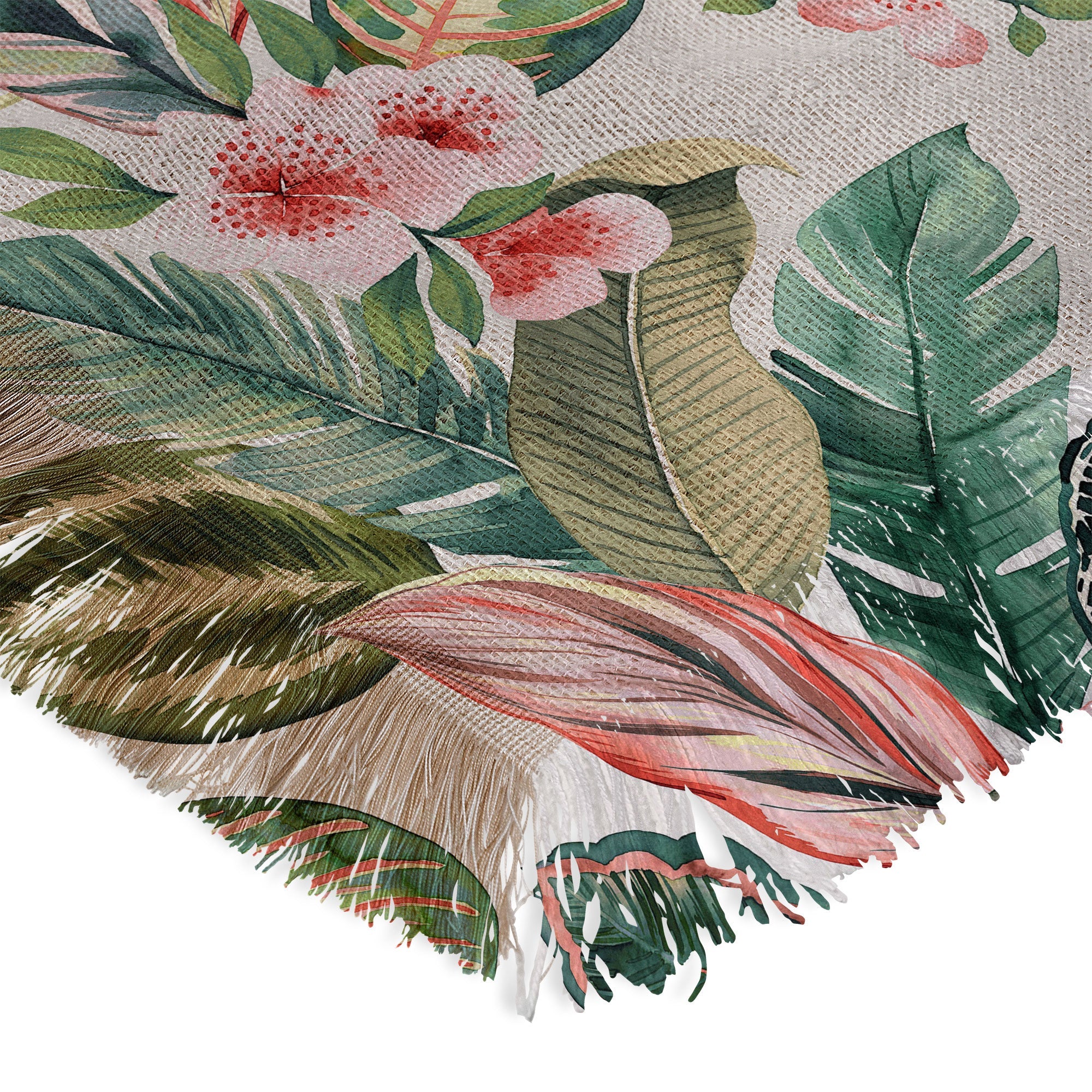 Ninola Design Botanic Retreat Tropical Leaves Flowers Pink Green Throw Blanket