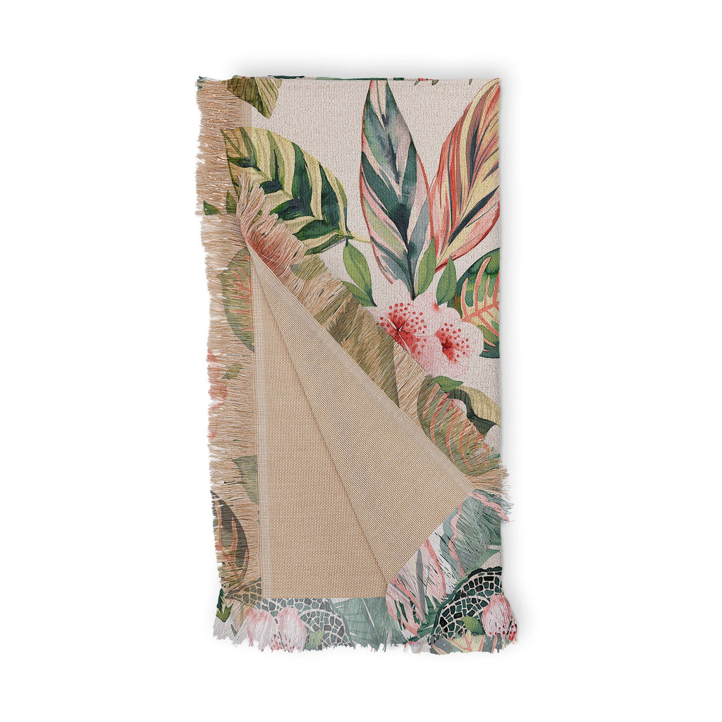 Ninola Design Botanic Retreat Tropical Leaves Flowers Pink Green Throw Blanket
