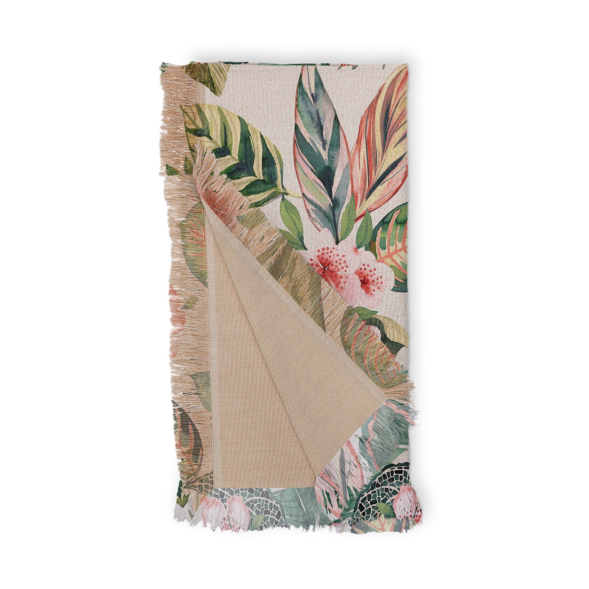Ninola Design Botanic Retreat Tropical Leaves Flowers Pink Green Throw Blanket