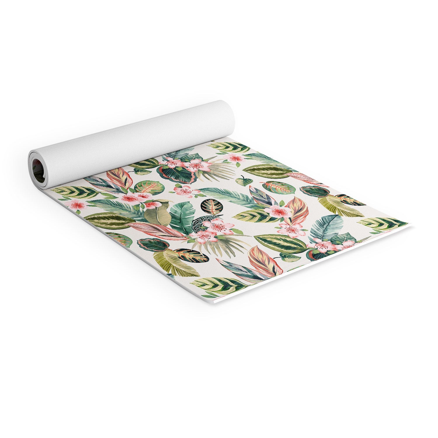 Ninola Design Botanic Retreat Tropical Leaves Flowers Pink Green Yoga Mat