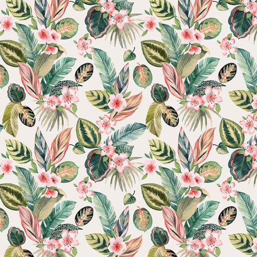 Ninola Design Botanic Retreat Tropical Leaves Flowers Pink Green Shower Curtain