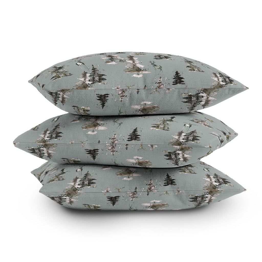 Ninola Design Deers and trees forest Gray Throw Pillow