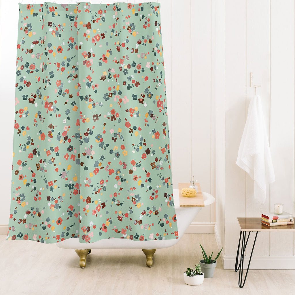 Ninola Design Ditsy flowers Green Shower Curtain