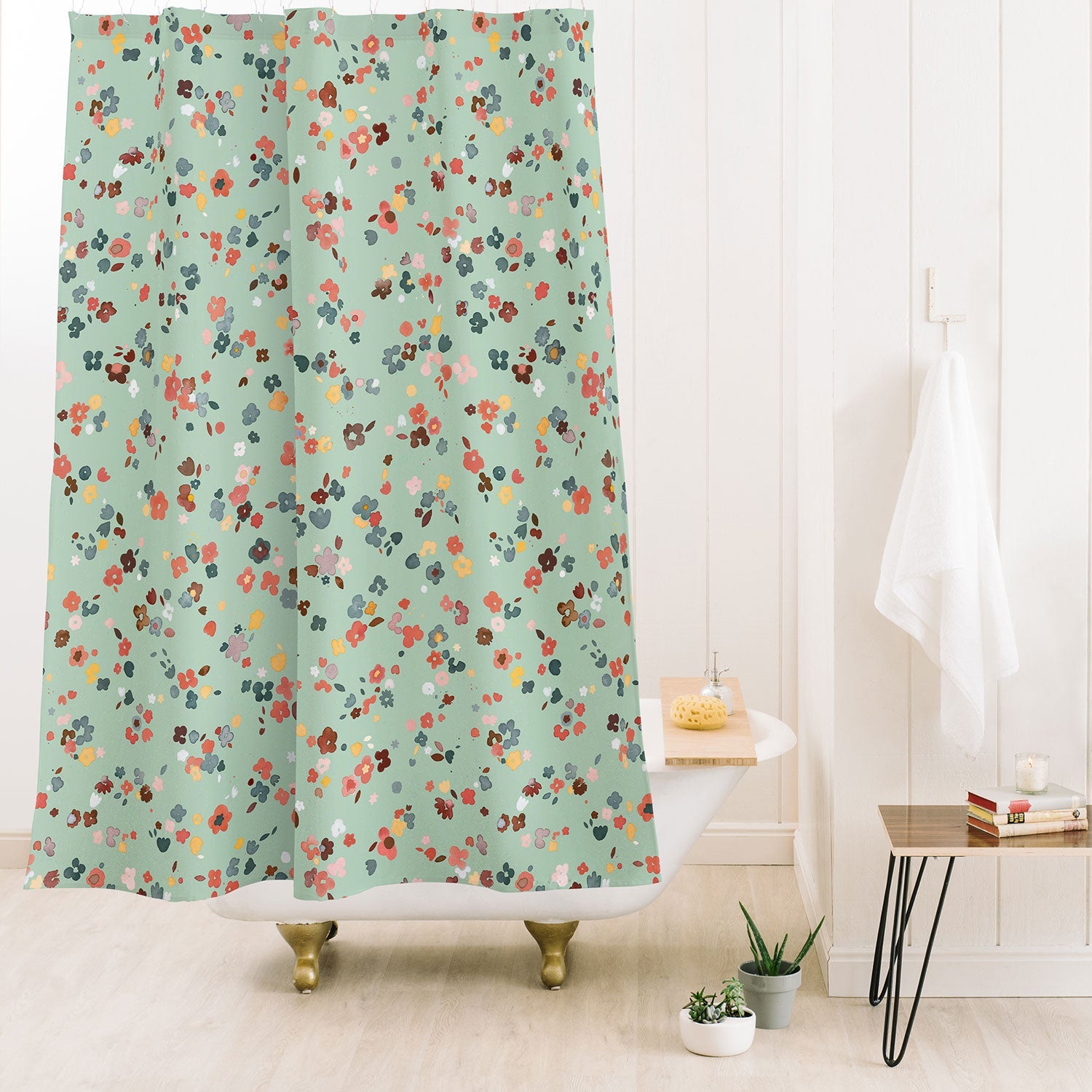 Ninola Design Ditsy flowers Green Shower Curtain