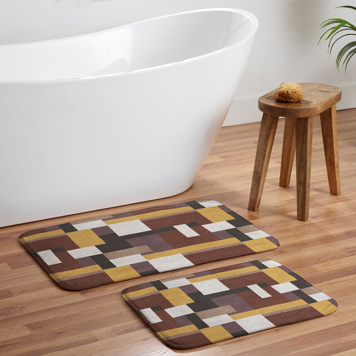 Ninola Design Everyday Artifact Modern Color Block Texture Earthy Memory Foam Bath Mat