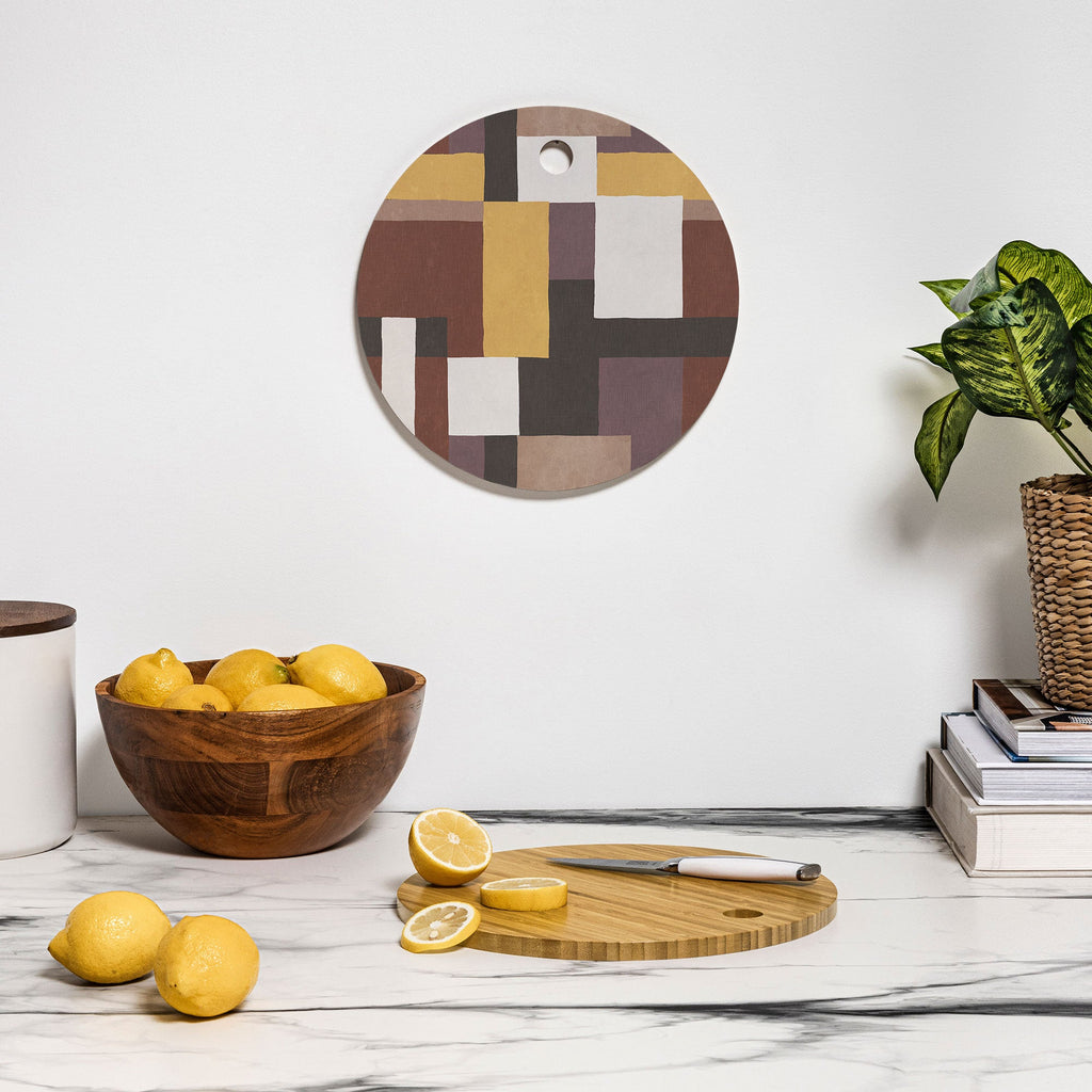 Ninola Design Everyday Artifact Modern Color Block Texture Earthy Cutting Board Round