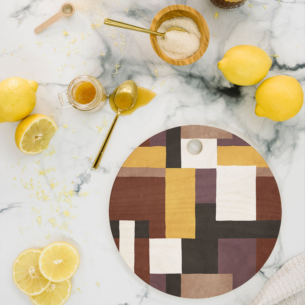 Ninola Design Everyday Artifact Modern Color Block Texture Earthy Cutting Board Round