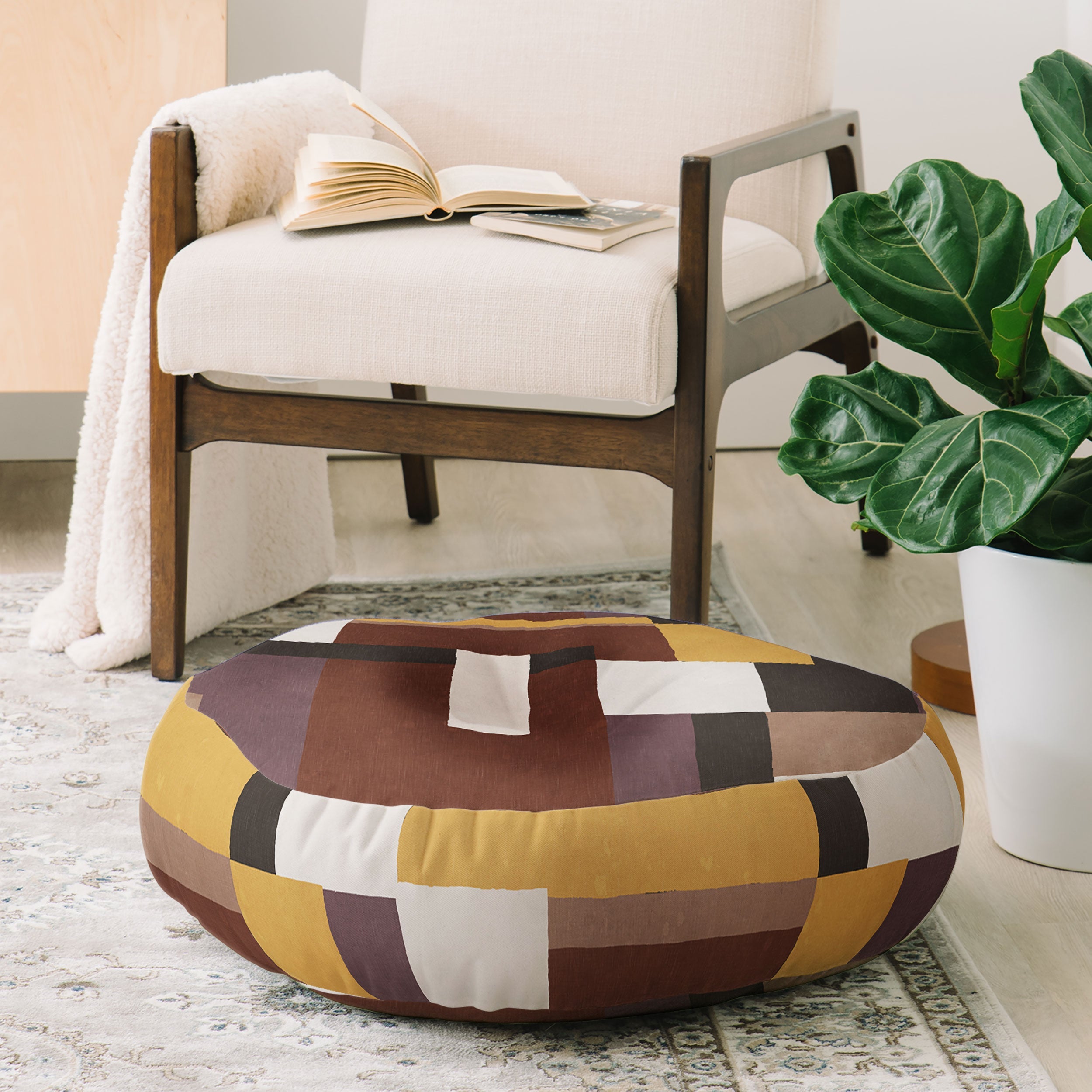 Ninola Design Everyday Artifact Modern Color Block Texture Earthy Floor Pillow Round