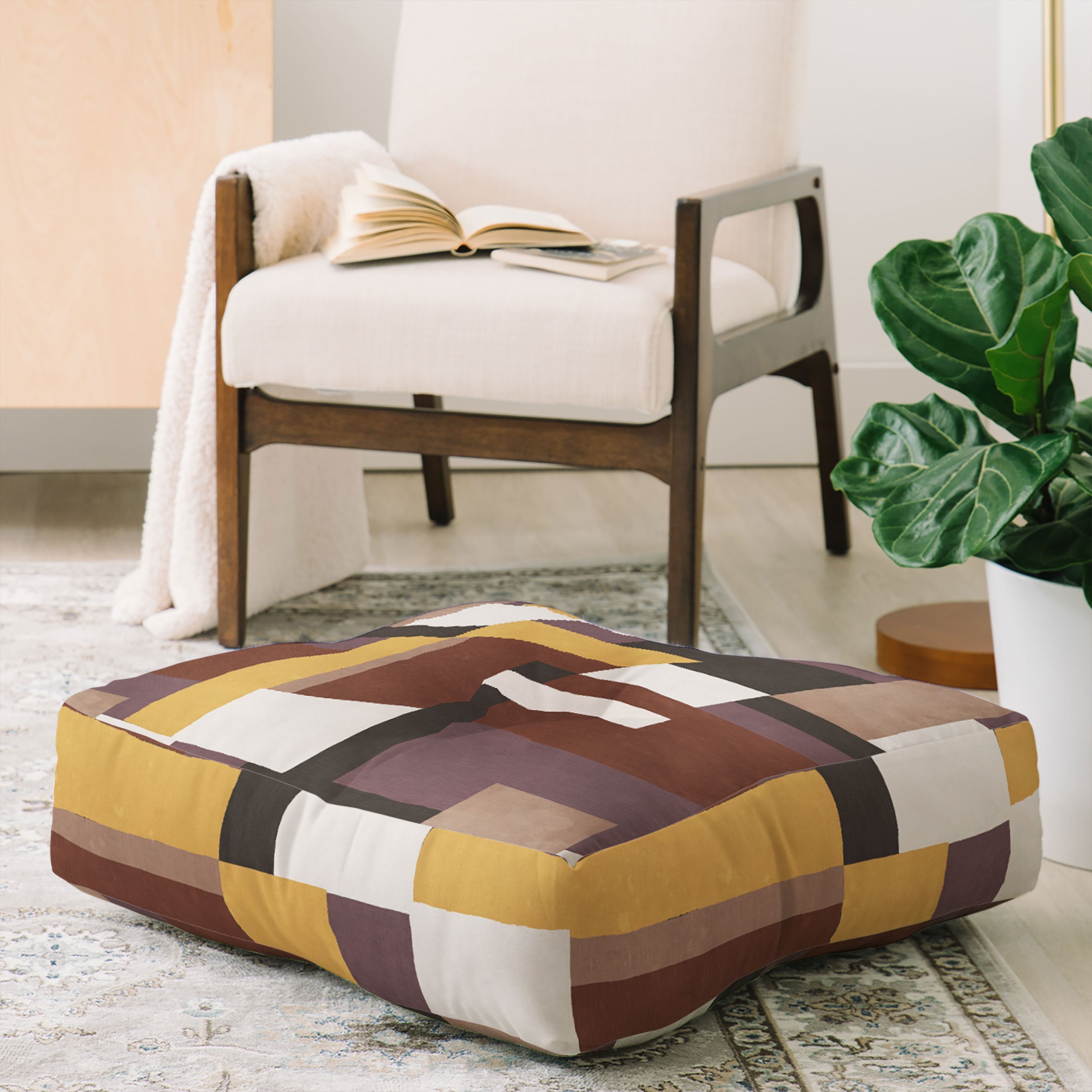 Ninola Design Everyday Artifact Modern Color Block Texture Earthy Floor Pillow Square