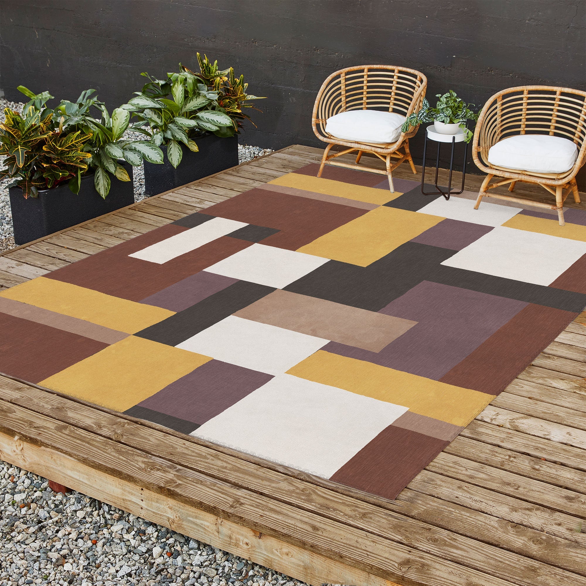 Ninola Design Everyday Artifact Modern Color Block Texture Earthy Outdoor Rug