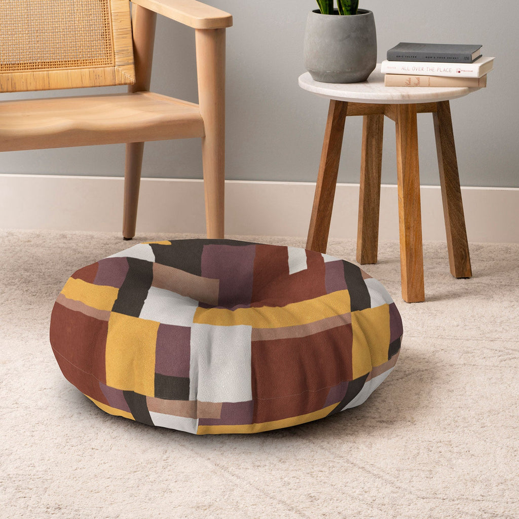 Ninola Design Everyday Artifact Modern Color Block Texture Earthy Floor Pillow Round