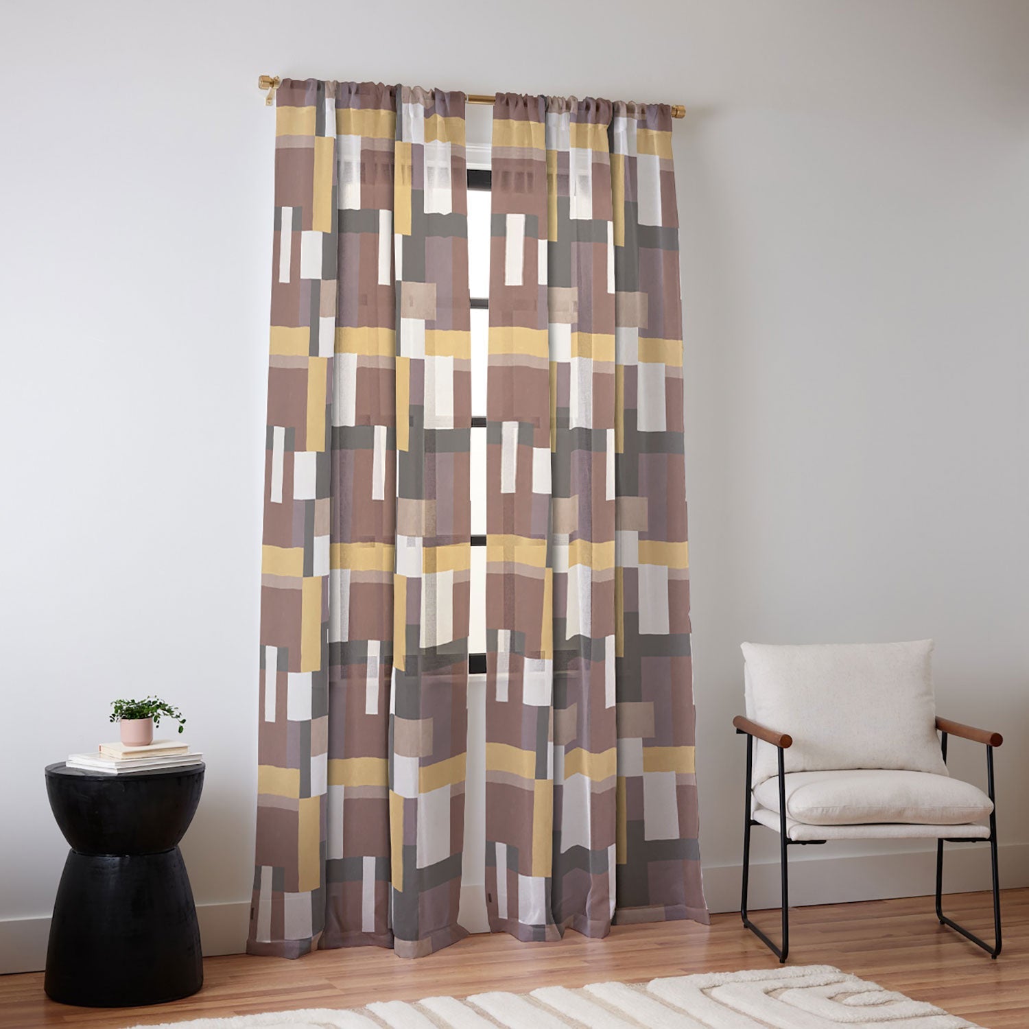 Ninola Design Everyday Artifact Modern Color Block Texture Earthy Sheer Window Curtain